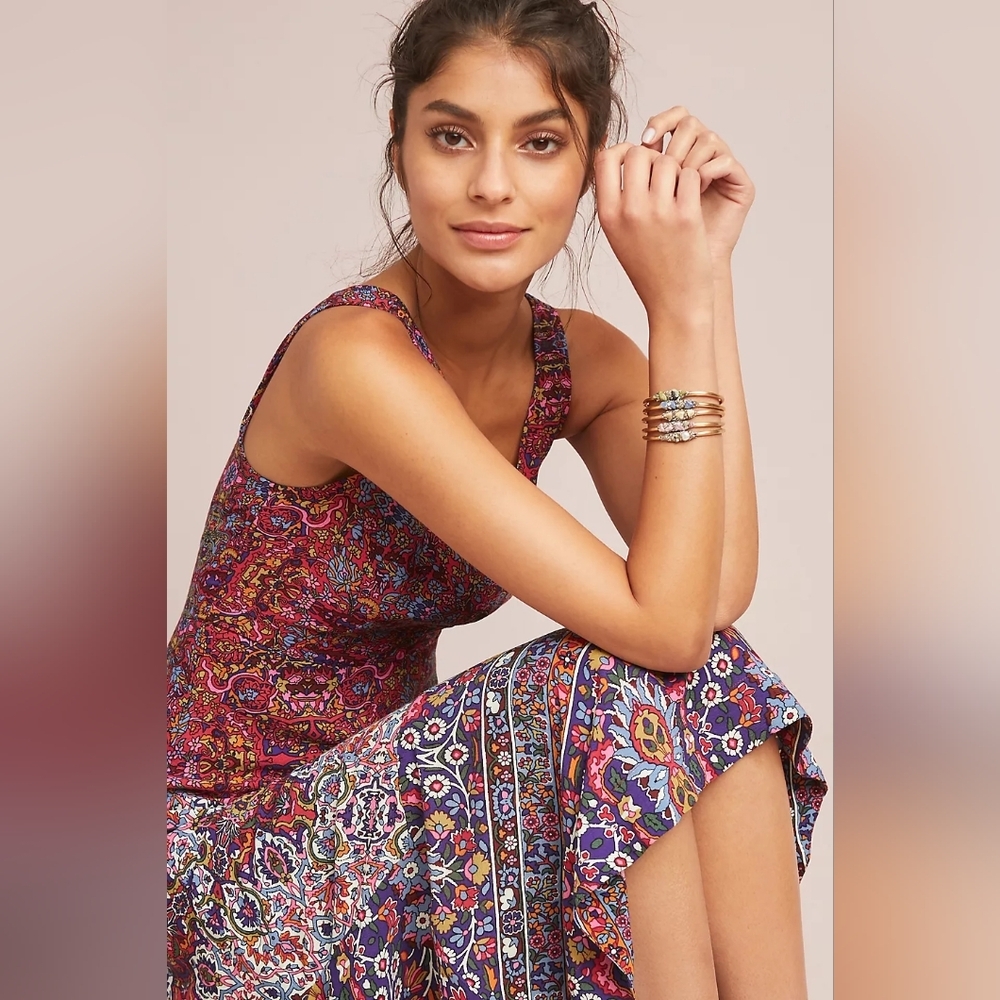 Anthropologie Maeve Red Floral Sleeveless Midi Violette Dress Sz US2